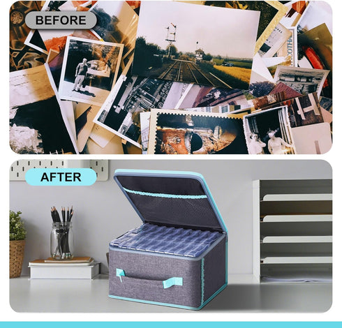 Photo Storage Box,Photo Keeper Storage Container with mesh bag, Plastic Craft Storage Box for Stickers,Stamps,Seeds,Toys,Sewing(Only bag)...