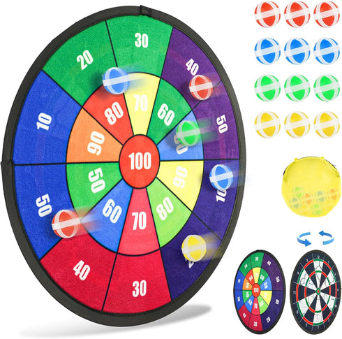 BELLOCHIDDO Double Sided Dart Board for Kids, Toys for 3 4 5 6 7 8 9 10 11 12 Years Old Boys with 12 Velcro Sticky Balls, Indoor & Outdoor Party C...