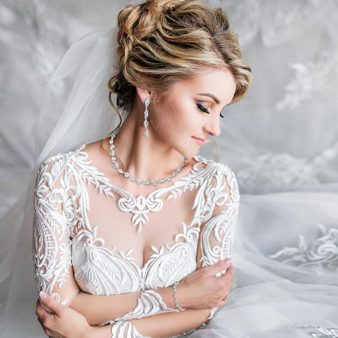 3 Pcs Wedding Jewelry Sets for Brides Rhinestone Wedding Necklace Bracelet Dangle Earrings Bling Silver Crystal Jewelry for Women Rhinestone Prom ...