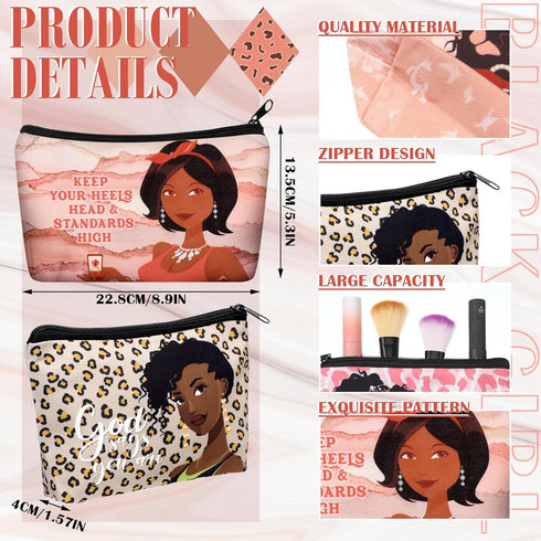 24 Pcs Black Woman Makeup Bag Christmas Gift Black Girl Toiletry Bag African American Canvas Makeup Bags Zipper Cosmetic Pouch Reusable Multi Purp...