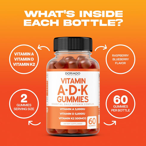 ADK Gummies Vitamin D3 K2 Gummies (60 Sugar Free Gummies) Vitamin D3 K2 10000iu/ 5000iu - ADK Vitamin Supplement - Vitamin ADK - Vitamin D & K - A...