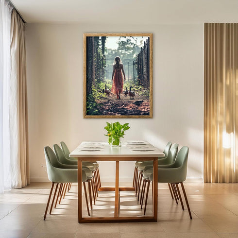 Posterizer 1 pcs-rustic village scene-girl with her ducks 1-Landscape & Nature Art-Art for Animal Lovers-Gift for Art Lovers- unframed wall art...