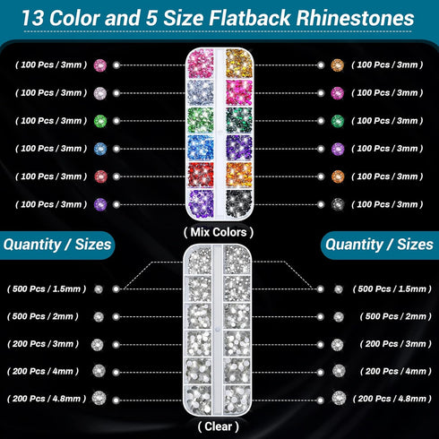 Jewelry Clear Glue with Rhinestones for Crafts, 2800 Pcs Flatback Round Rinestones Set with 2PCS 25ml Glue, 5 Dotting Pen Tool, 1 Wax Pencil for D...