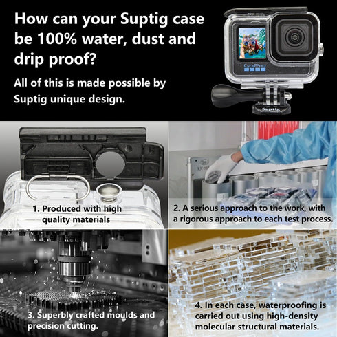 Suptig Waterproof Case Protective Housing Underwater Dive Housing for GoPro hero12 Hero 11 Hero 10 Hero 9 Waterproof 196Ft...