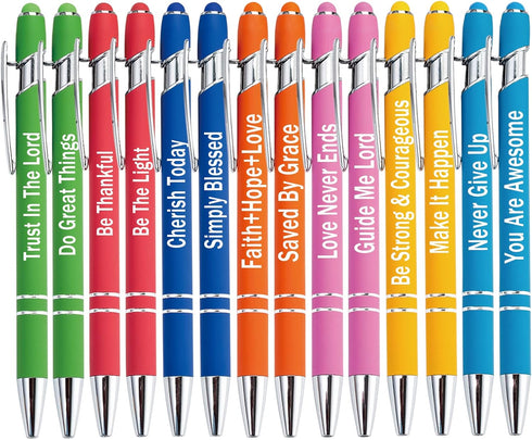 PASISIBICK 14 Pieces Motivational Inspirational Quotes Snarky Screen Touch Stylus Ballpoint Pens for Office Encouraging Scriptures with Black Ink(...