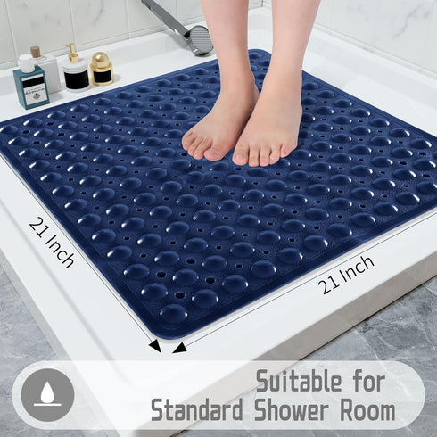 Yimobra Shower Stall Mat Non Slip, 21x21 Inch, Soft Square Bath Mat for Shower with Suction Cups and Drain Holes, Stall Floor Mats for Bathroom, M...