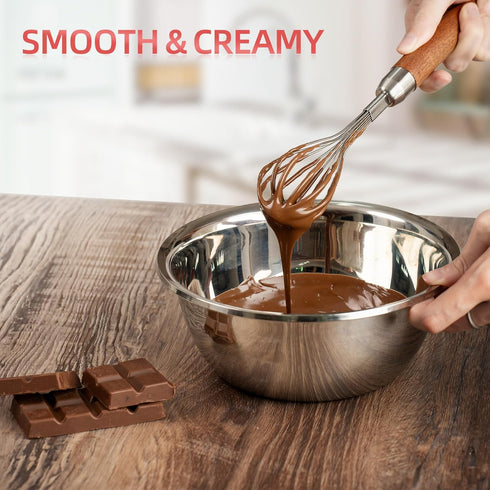 Whisk for Cooking,Stainless Steel Wire Wooden Handle Kitchen Hand Whisk Multi Function Non Stick Balloon Whisk Egg Beater for Blending Whisking Be...