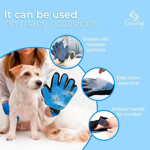 Pet Grooming Glove, Detangles and Cleans Your Pets' Fur by Removing Damaged Fur. Hair Removal and Massage gloves For Dogs and Cats, Removes Knots ...