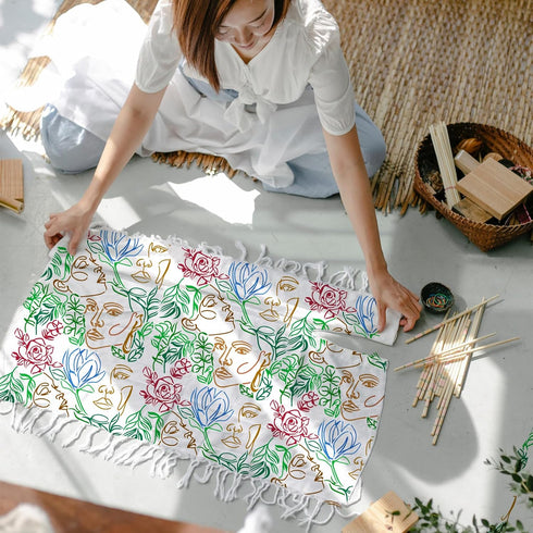 FINGERINSPIRE Woman Face Stencil 11.8x11.8inch Line Art Beautiful Woman Face Drawing Template Beauty Girl Rose Magnolia Pattern Decoration Stencil...