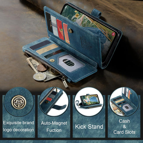 Samsung Galaxy A15 5G Wallet Case with Card Holder Kickstand Magnetic Zipper Pocket Lanyard Strap Wristlet,Leather Flip Case Wallet for Samsung Ga...
