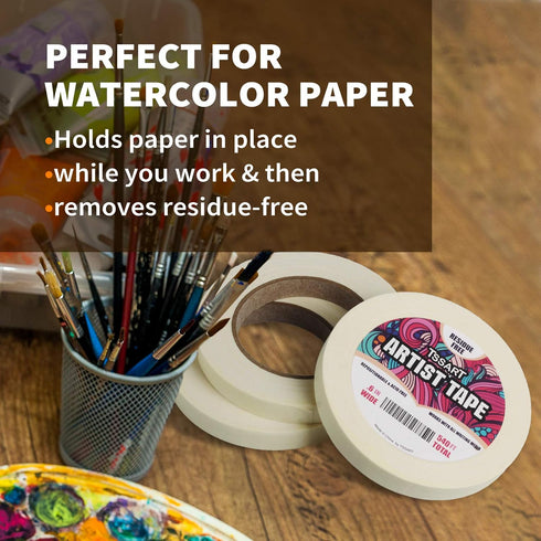3 Pack White Artist Tape - Masking Artists Tape for Drafting Art Watercolor Painting Canvas Framing - Acid Free 0.6inch Wide 540FT Long Total...
