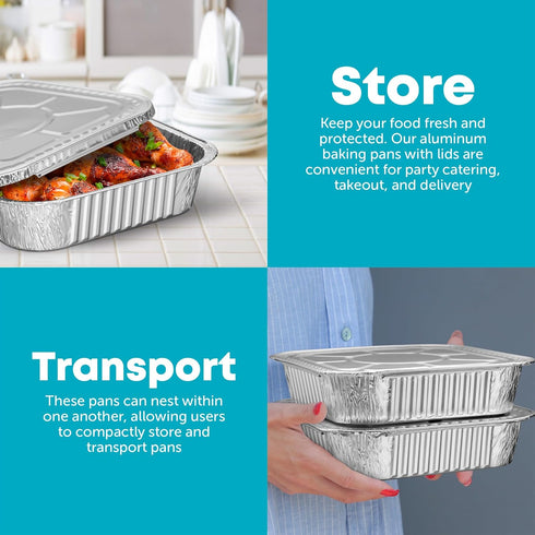 8x8 Disposable Aluminum Pans With Lids - 10 Pack Foil Pans For Cooking, Baking Cakes, Roasting & Homemade Breads - Disposable Food Containers With...
