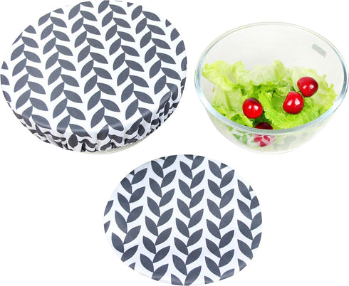 wegreeco Elastic Reusable Bowl Covers - Set of 3, Grey Leaf...