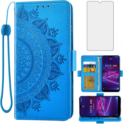 Asuwish Compatible with Coolpad Legacy Brisa Wallet Case Tempered Glass Screen Protector Credit Card Holder Flip Wrist Strap Stand Cell Phone Cove...