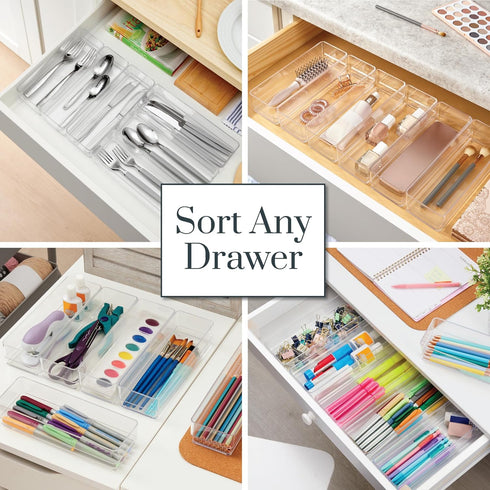 STORi SimpleSort 6-Piece Stackable Clear Drawer Organizer Set | 9" x 3" x 2" Rectangle Trays | Narrow Makeup Vanity Storage Bins and Office Desk D...
