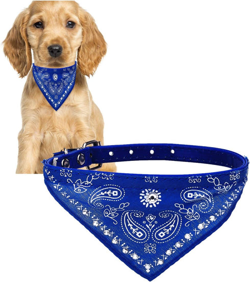Crystal Studded Blue Bandana Pet Accessory - Hypoallergenic Polyester for Male and Female Dogs - Small Size Fits Chihuahua, Yorkie, Mini Breeds - ...