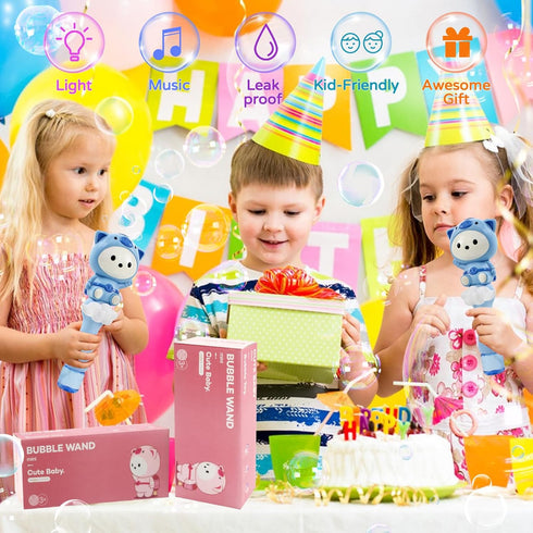 Rechargeable Bubble Wand for Kids with Solution?Musical&Light Up Piglet Cartoon Bubble Machine Blower Maker Toddlers Boys Girls Toys Gifts for Out...