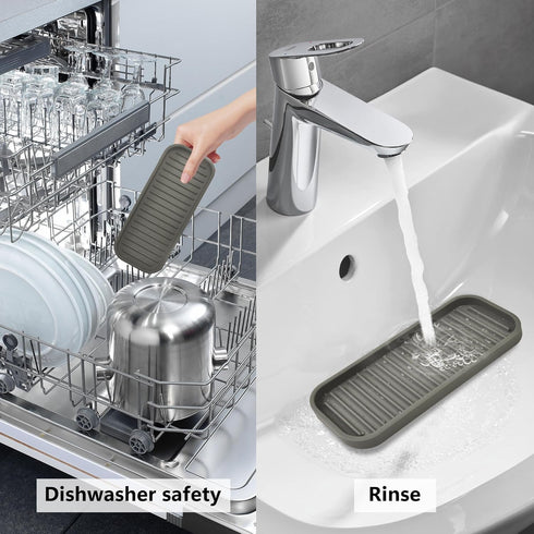 Gosmol Silicone Sponge Holder Kitchen Sink Organizer Tray Dish Caddy Soap Dispenser, Scrubber Spoon Holder,Dishwashing Accessories 2 Pack (Brown)...