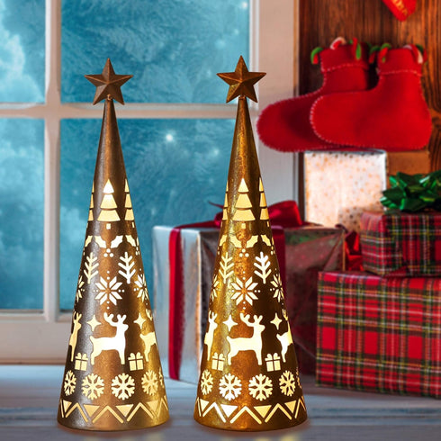 Juegoal 11.6 Inch Lighted Christmas Table Decorations with Star, Cone Shaped 10 LED Lights Battery Operated, Indoor Xmas Holiday Wedding Party Tab...