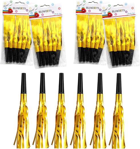 24 Pieces Glitter Metallic Fringed Noise Maker Musical Blowouts, Squawker Whistles Party Noisemakers for Birthday, New Year, Party Favor Decoratio...