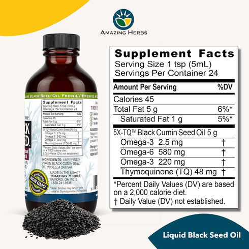 Amazing Herbs Premium Black Seed Oil - Cold Pressed Nigella Sativa Aids in Digestive Health, Immune Support, Brain Function, Joint Mobility, Glute...