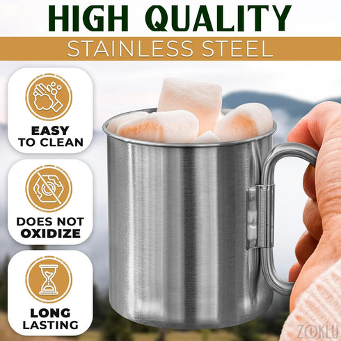 Stainless Steel Mug with Handle - Coffee Camping Mug with Carabiner Handle Portable Backpack Outdoor Cup Lightweight Camping Gear for Men - 13.5Oz...