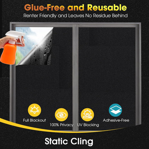 Coavas Blackout Window Film UV Heat Blocking Window Privacy Film Room Darkening Frosted Glass Windows Cover Static Cling Removable Windows Tint fo...