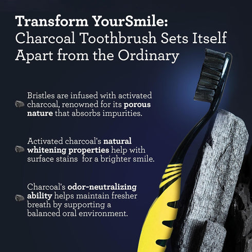 GuruNanda Charcoal Infused Toothbrush – Soft Charcoal Bristles - Helps Clean Plaque, Whitens Teeth, and Aids in Fresh Breath – BPA-Free Brush for ...