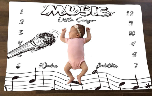 Baby Monthly Milestone Blanket for 1 to 12 Months Baby, Music Notes Month Blanket for Baby Pictures Personalized, Includes Wreath and Frame 60"x40...