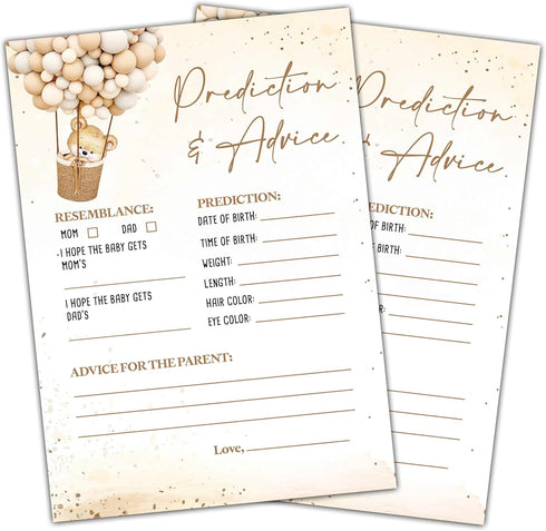 Baby Shower Party Game, Bear Baby Predictions and Advice Cards, 25 Sets Baby Gender Reveal Party Game Supplies Favors - B01...