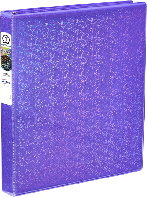 Avery Luxe Collection Durable Holographic 3 Ring Binder, Customizable View Cover, 1 Inch Round Rings, 1 Holographic Violet Binder (03226)...