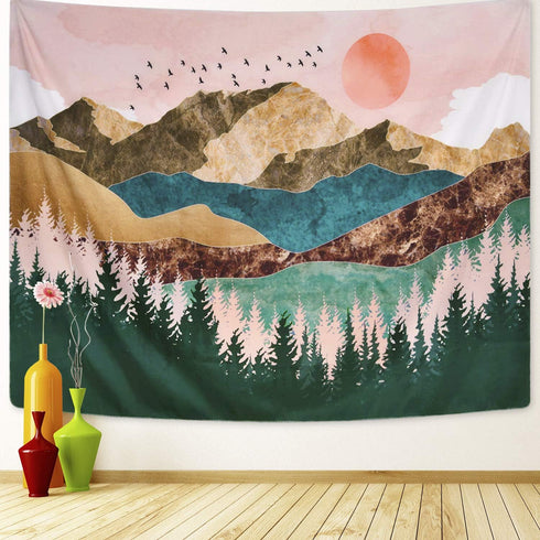 ARFBEAR Mountain Tapestry Forest Tree Popular Wall Hanging Tapestry Nature Landscape Green and Brown Beach Blanket(Large-79 x 59 in) …...