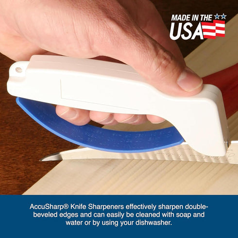 AccuSharp Knife & Tool Sharpener, Restores, Hones & Sharpens Straight & Serrated Knives, Hand-Held Tungsten Carbide Sharpening Tool, White & Blue,...