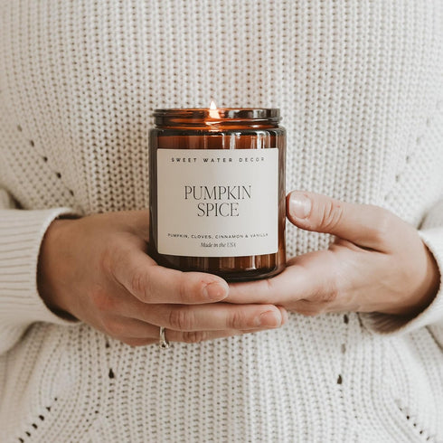 Sweet Water Decor Pumpkin Spice Candle | Pumpkin, Cloves, Buttercream, Cinnamon, and Vanilla Scented Candles for Home | 9oz Amber Jar with Black L...