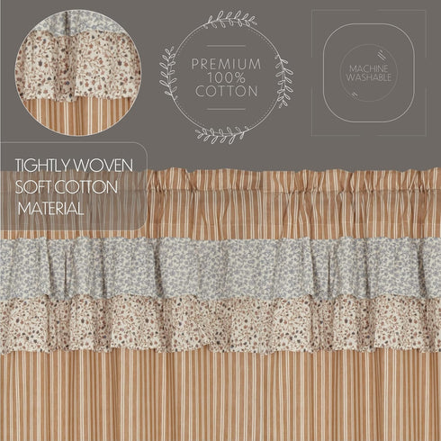 VHC Brands Kaila Country Cottage Ruffled Gold Ticking Stripe Curtain Valance 16x60...