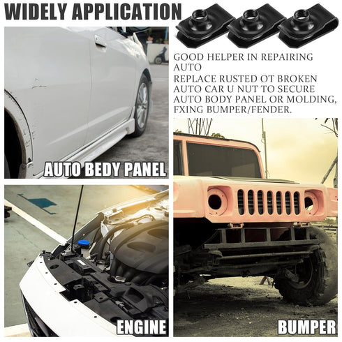 25 Pcs Extruded U Type Nuts Bumper Fender U Style Clip on Nut Extruded U Style Nuts Spring Nuts Black U Style Fasteners for Automotive Metal Fende...
