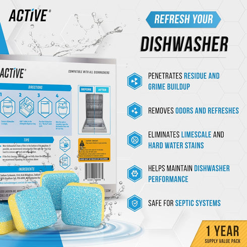 Dishwasher Cleaner And Deodorizer Tablets - 24 Pack Deep Cleaning Descaler Pods for Dish Washer Machine, Heavy Duty, Septic Safe, Natural Limescal...