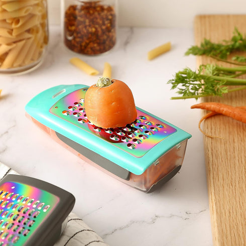 Marco Almond MA63 Rainbow Titanium Hand-held Grater Set, Cheese Box Grater with Removable Containers, Stainless Steel with Titanium Coating...