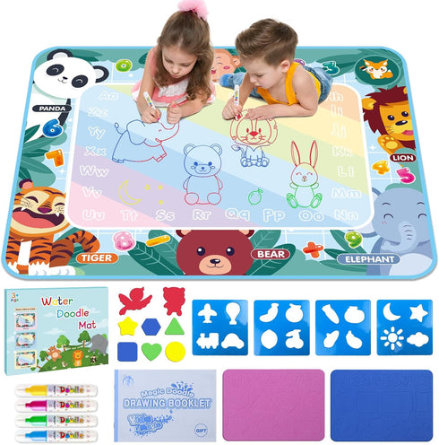Water Doodle Mat Kids Water Painting Doodle Drawing Mat Toy Writing Mess Free Coloring Extra Large Magic Educational Toys for Boys Girls Age 2 3 4...
