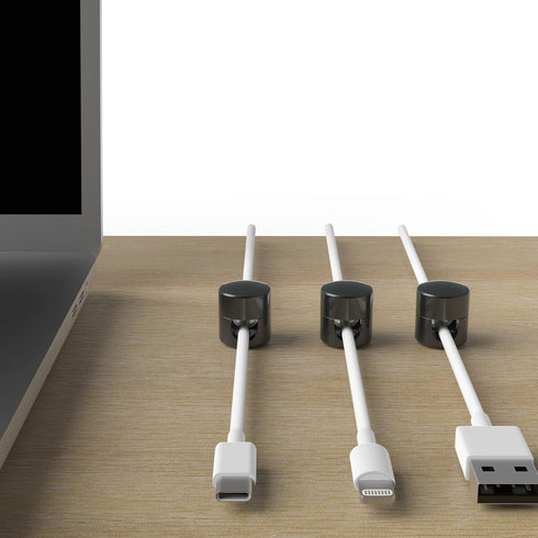 Cable Anchors for Desk Organization Gun Metal | Premium Aluminum Cord Organizers | Charger + Cable Management Clips for Home & Office | Stylish, S...