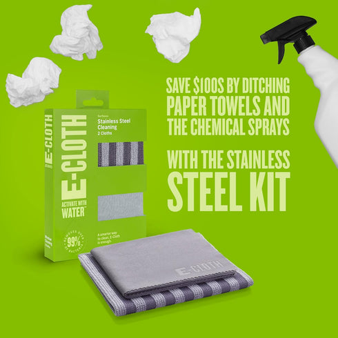 E-Cloth Stainless Steel Cleaning Kit, Microfiber Stainless Steel Cleaner for a Spotless Shine Home Appliances Including Oven, Stove and Refrigerat...