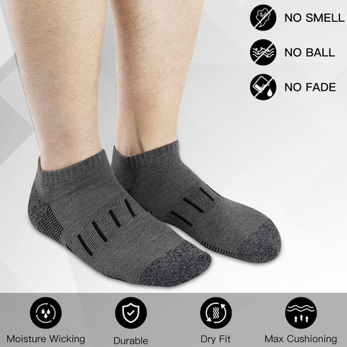 Heatuff Mens Athletic Ankle Socks Moisture Wicking Cushion Running Low Cut Sock 6 Pack...