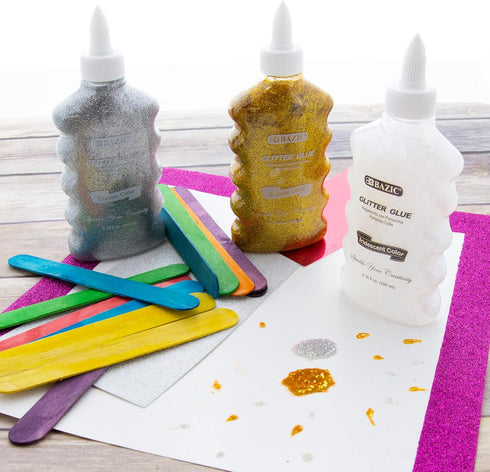 BAZIC Glitter Glue Silver Gold Iridescent Metallic Color, Non-Toxic Washable Glitter Glue for Paints Art Crafts, Gift for Kids (6.76oz/Pack), 3-Pa...