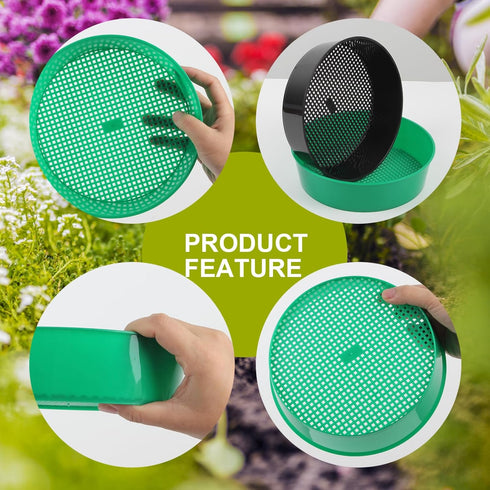 Gardening Sand Soil Compost Sifter,4 Pack Rock Garden Sieve Soil Sifter, Round Plastic Soil Sifting Pan Sand Sifter Set for Home Plant Gardening S...