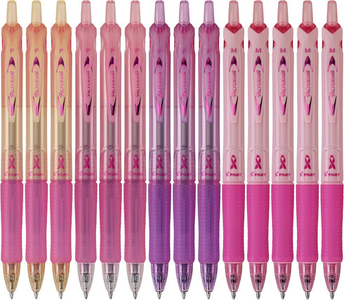 PILOT Acroball Breast Cancer Awareness Collection Advanced Ink Refillable & Retractable Ball Point Pens, Fine Point, Assorted Colors, 14-Pack (146...