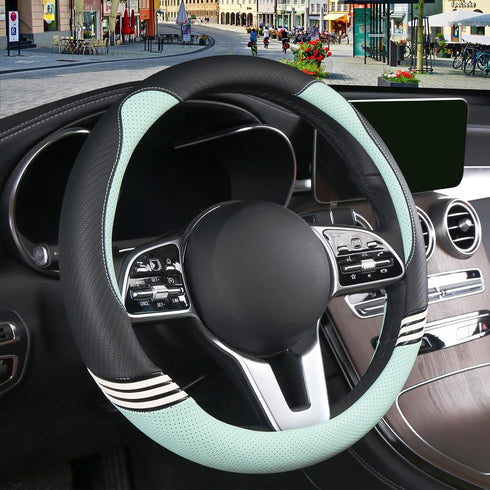Cute Steering Wheel Cover for Girls Women Leather Universal 15 inch, Black and Green...