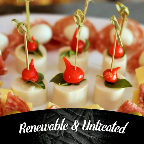 BambooMN 3.5" Green Knot Knotted Bamboo Cocktails Hors D'oeuvres Fruit Sandwich Skewers Picks for Catered Events, Holiday's, Restaurants or Buffet...