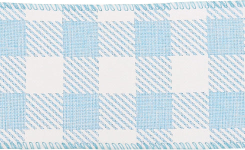 2.5 Inch Wired Edge Burlap Ribbon, Blue Gingham Plaid Checked Ribbons, Easter Ribbons Summer Spring Wired Ribbon,for Gift Wrapping, Wreath, Crafts...