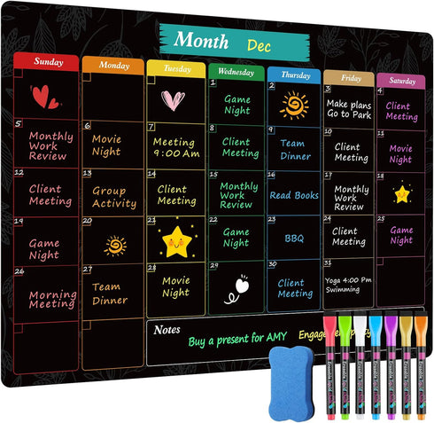 MaxGear Monthly Black Magnetic Calendar for Refrigerator, 16" X 12" Fridge Calendar Chalkboard, Magnetic Dry Erase Calendar White Board Planning B...
