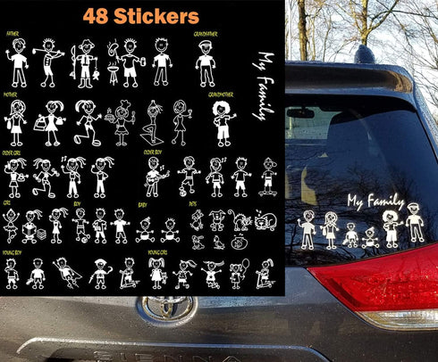 TOTOMO 48 Stick Figure My Family Car Stickers with Pet Dog Cat Fish Rabbit Bird Family Car Decal Sticker for Windows Bumper...